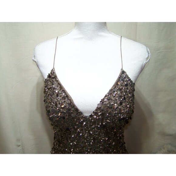 Cache Mini Dress Bronze Sequins Holiday Party Silk Size 10 - Picture 2 of 9